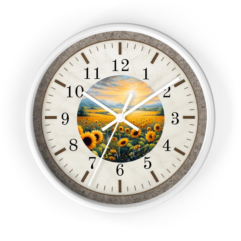 Sunflower Field Wall Clock | Rustic Farmhouse Decor, Silent Movement
