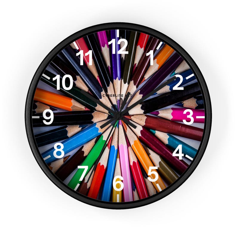 Colorful Art Pencil Starburst Wall Clock - A Whimsical Timepiece for Creative Spaces. Unique colorful pencil art wall clock.