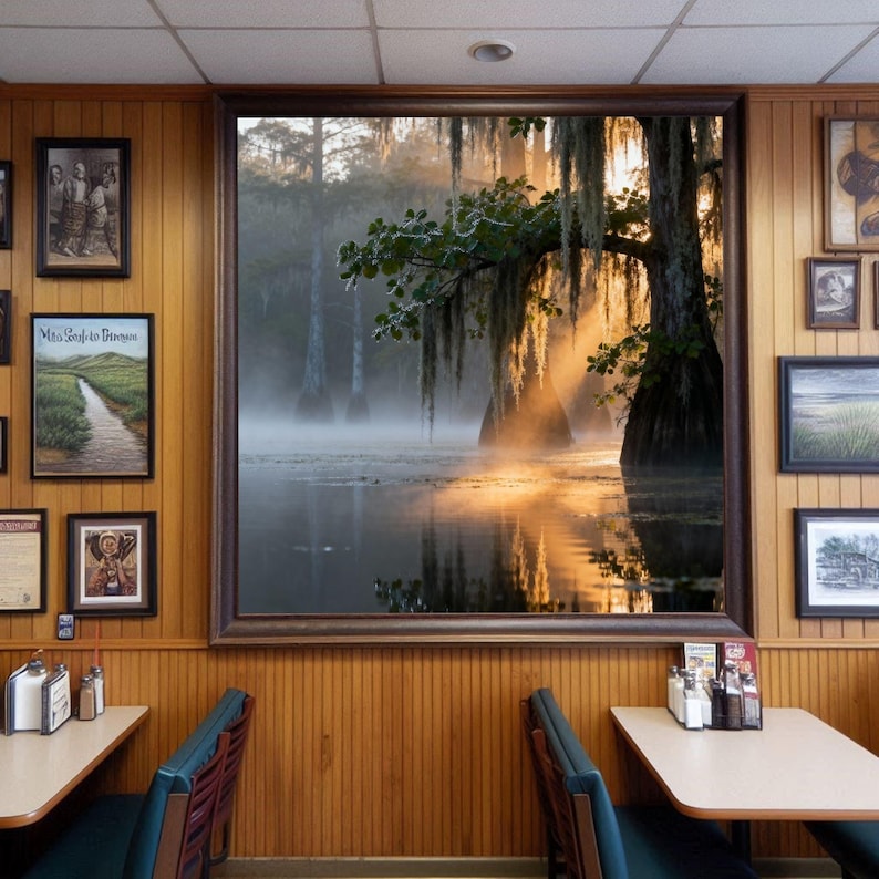 Bayou Sunrise Wall Art: Serene Louisiana Swamp Landscape Print, Nature Photography (Digital Download)