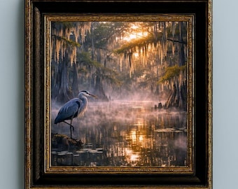 Poster | Louisiana Bayou Sunrise Print, Swamp Art, Southern Landscape, Nature Art, Tranquil Artwork