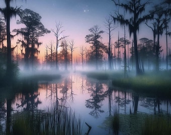 Louisiana Swamp Sunrise Print: Cajun Landscape Art (Digital Download)