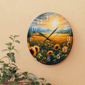 Sunflower Field Acrylic Wall Clock | Sunrise Landscape Art