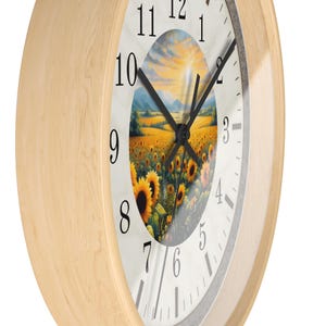 Sunflower Field Wall Clock | Rustic Farmhouse Decor, Silent Movement