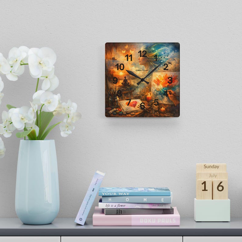 Dreamy Artist Collage Acrylic Wall Clock – Painter’s Studio Decor, Meditation & Music Art Timepiece

Bring creativity and calm into your space with the Dreamy Artist Collage Acrylic Wall Clock, a museum‑quality timepiece blending surreal artistry and functional design. Featuring a vivid collage of a meditating figure, paintbrushes, candles, and swirling color energy, this clock transforms any studio, gallery, or home office into an inspiring sanctuary.