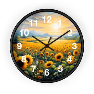 10" Sunflower Field Wall Clock - 10" Rustic Home Decor, Floral Home Decor, Rustic Kitchen Clock, Farmhouse Wall Art, Botanical Clock
