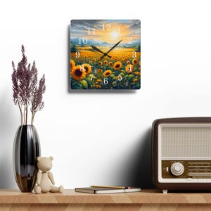 Sunflower Field Acrylic Wall Clock | Sunrise Landscape Art