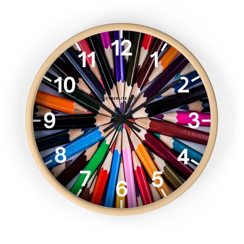 Colorful Art Pencil Starburst Wall Clock - A Whimsical Timepiece for Creative Spaces. Unique colorful pencil art wall clock.