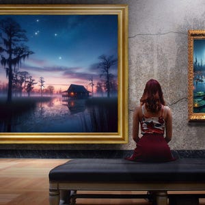 Louisiana Bayou Cabin Art – Mystical Cypress Swamp Twilight Print (Digital Download)