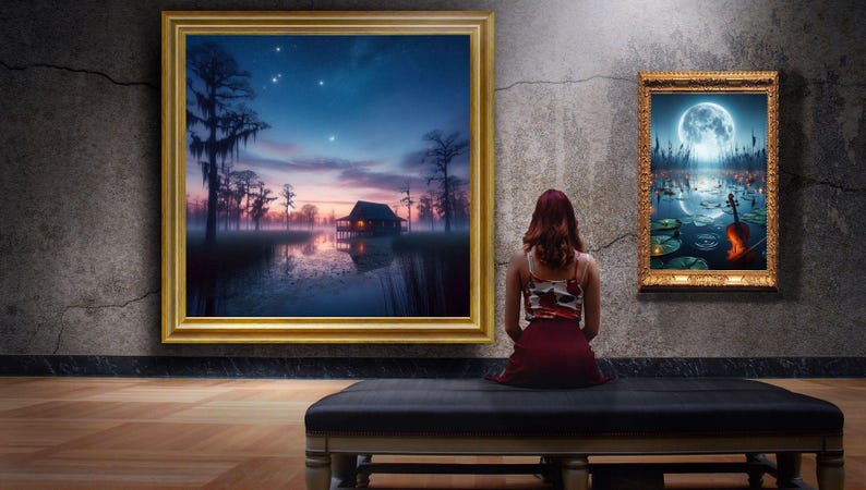 Louisiana Bayou Cabin Art – Mystical Cypress Swamp Twilight Print (Digital Download)