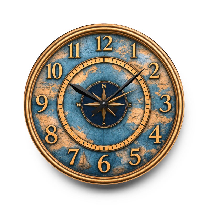 Vintage Nautical Compass Map Acrylic Wall Clock | Ocean Travel Decoration

Bring a touch of old-world navigation into your room with this acrylic wall clock. The rich brass tones and weathered blue map face evoke quiet afternoons studying charts and tracing routes across the sea. Lightweight but durable, the clock’s glossy acrylic surface keeps colors vivid while the built-in hanging slot makes mounting effortless.