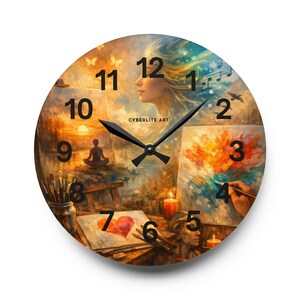 Abstract Art Collage Acrylic Wall Clock – Painter’s Studio Decor, Meditation & Music Art Timepiece

Bring creativity and calm into your space with the Dreamy Artist Collage Acrylic Wall Clock, a museum‑quality timepiece blending surreal artistry and functional design. Featuring a vivid collage of a meditating figure, paintbrushes, candles, and swirling color energy, this clock transforms any studio, gallery, or home office into an inspiring sanctuary.