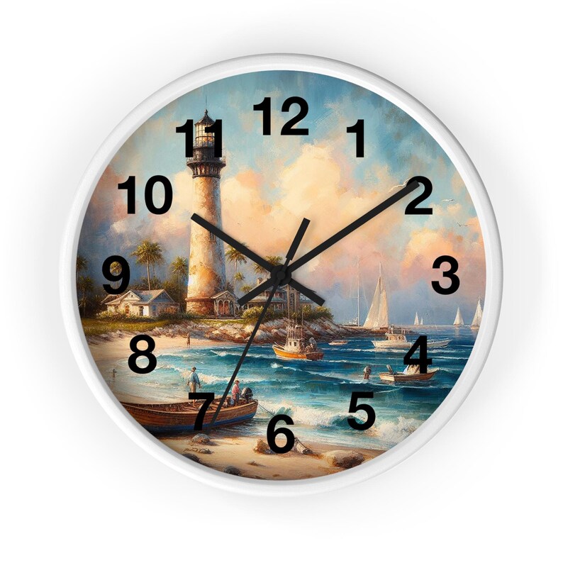 Lighthouse Wall Clock | Lighthouse home decor | Coastal Wall Clock | Clock Art Home Decor.