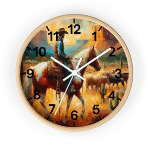 Wandklok Texas Cowboy on Horse - rustiek zuidwestelijk decor afbeelding 6