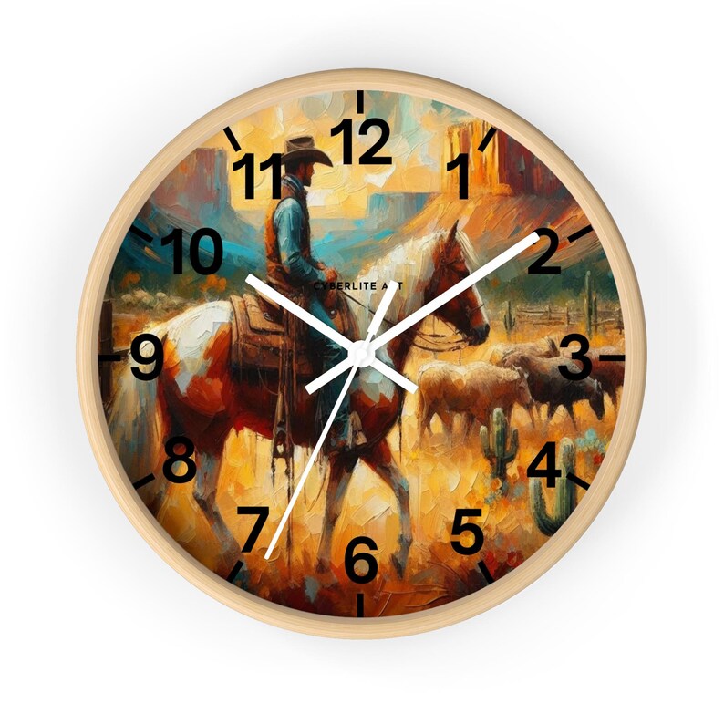 Wandklok Texas Cowboy on Horse - rustiek zuidwestelijk decor afbeelding 6