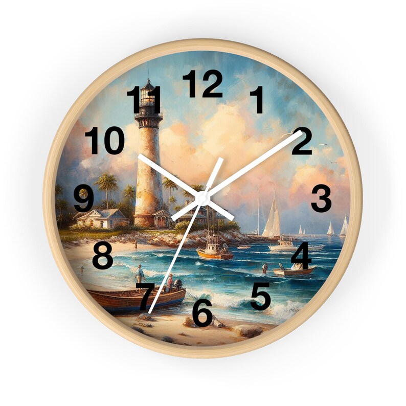 Lighthouse Wall Clock | Lighthouse home decor | Coastal Wall Clock | Clock Art Home Decor.