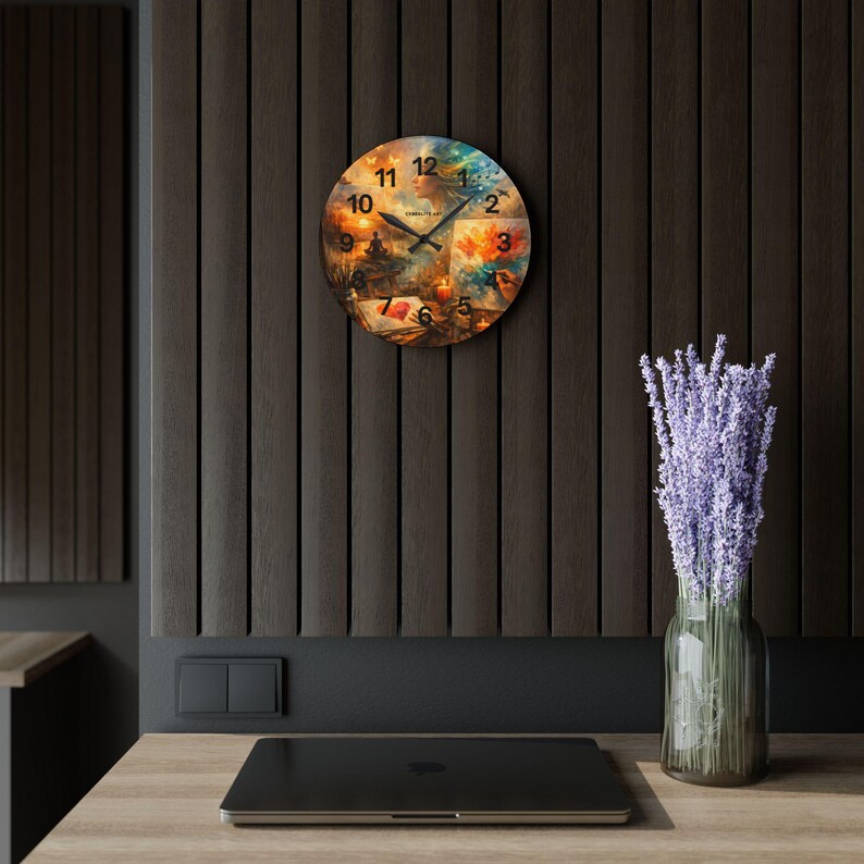 Dreamy Artist Collage Acrylic Wall Clock – Painter’s Studio Decor, Meditation & Music Art Timepiece

Bring creativity and calm into your space with the Dreamy Artist Collage Acrylic Wall Clock, a museum‑quality timepiece blending surreal artistry and functional design. Featuring a vivid collage of a meditating figure, paintbrushes, candles, and swirling color energy, this clock transforms any studio, gallery, or home office into an inspiring sanctuary.