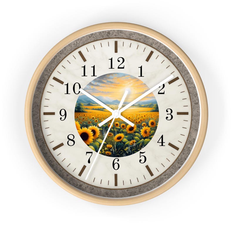 Sunflower Field Wall Clock | Rustic Farmhouse Decor, Silent Movement
