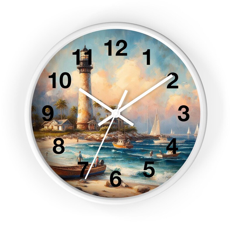 Lighthouse Wall Clock | Lighthouse home decor | Coastal Wall Clock | Clock Art Home Decor.