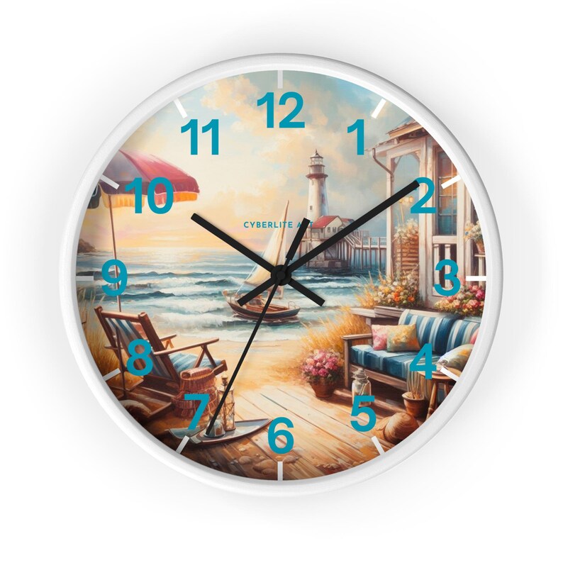 Lighthouse Wall Clock | Beach house wall clock | Beach Clock | Colorfully customized wall clock | Personalize the hands and base colors.