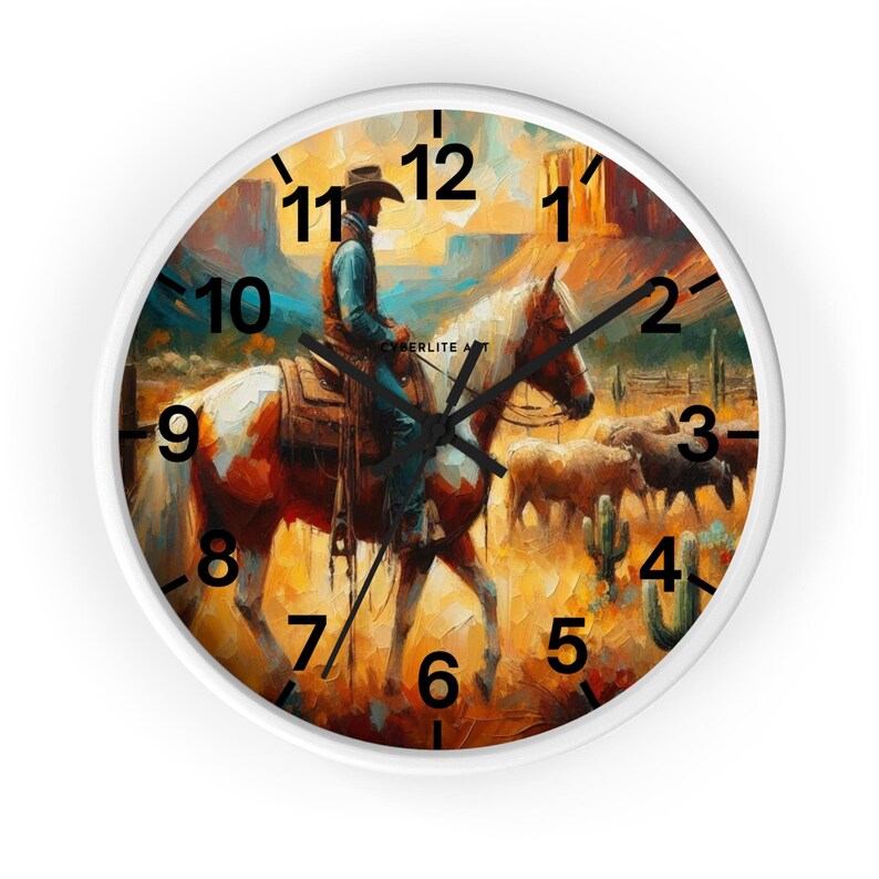 Wandklok Texas Cowboy on Horse - rustiek zuidwestelijk decor afbeelding 5