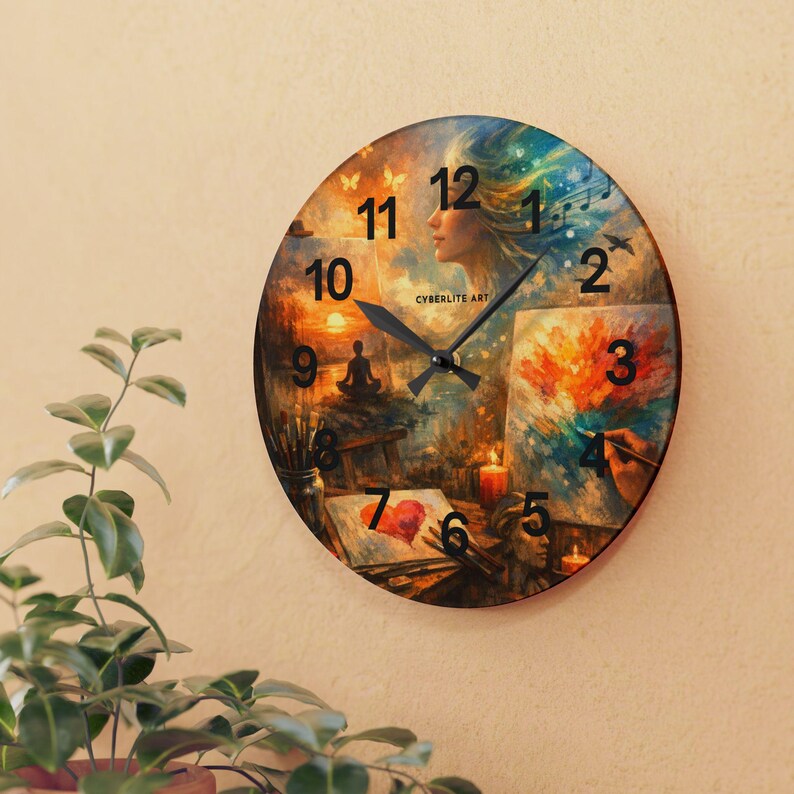 Dreamy Artist Collage Acrylic Wall Clock – Painter’s Studio Decor, Meditation & Music Art Timepiece

Bring creativity and calm into your space with the Dreamy Artist Collage Acrylic Wall Clock, a museum‑quality timepiece blending surreal artistry and functional design. Featuring a vivid collage of a meditating figure, paintbrushes, candles, and swirling color energy, this clock transforms any studio, gallery, or home office into an inspiring sanctuary.