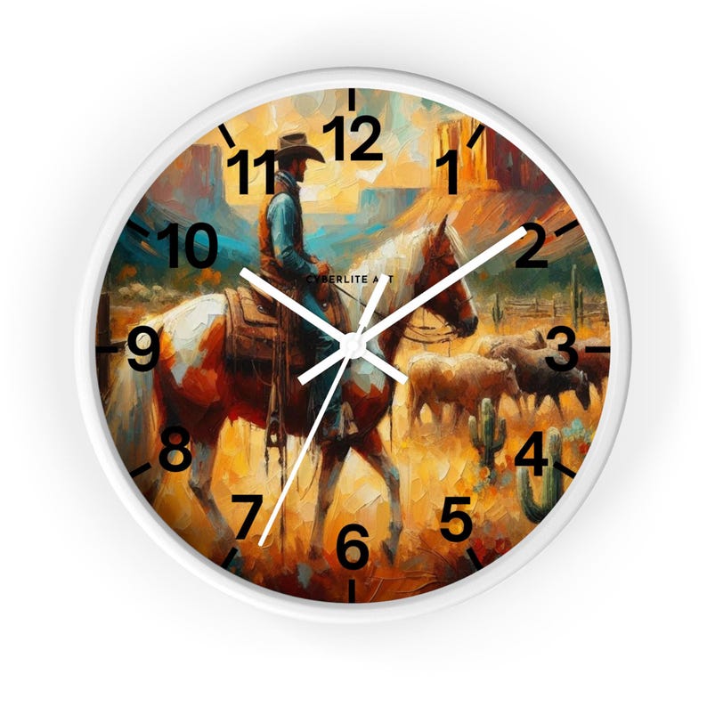 Wandklok Texas Cowboy on Horse - rustiek zuidwestelijk decor afbeelding 3