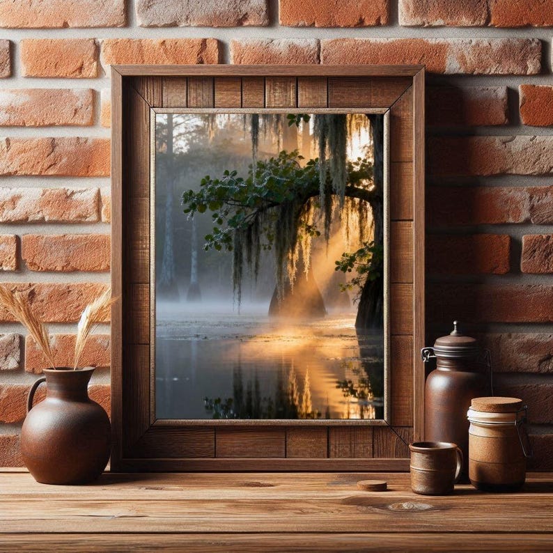 Bayou Sunrise Wall Art: Serene Louisiana Swamp Landscape Print, Nature Photography (Digital Download)