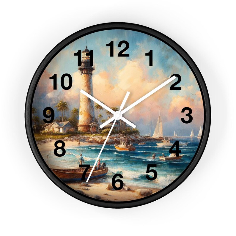 Lighthouse Wall Clock | Lighthouse home decor | Coastal Wall Clock | Clock Art Home Decor.