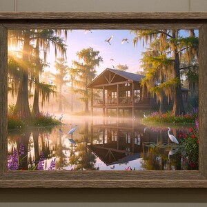 Louisiana Bayou Morning Sunshine Print: Sunrise swamp Landscape Art (Digital Download)