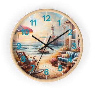 Lighthouse Wall Clock | Beach house wall clock | Beach Clock | Colorfully customized wall clock | Personalize the hands and base colors.