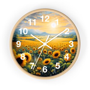 10" Sunflower Field Wall Clock - 10" Rustic Home Decor, Floral Home Decor, Rustic Kitchen Clock, Farmhouse Wall Art, Botanical Clock