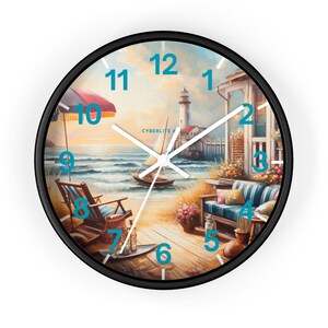 Lighthouse Wall Clock | Beach house wall clock | Beach Clock | Colorfully customized wall clock | Personalize the hands and base colors.