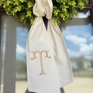 Custom Embroidered White Wreath Sash with Monogram - Perfect for a wedding gift or a housewarming!