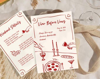Invitación e itinerario "Vino antes de los votos" / Plantilla editable de Canva / Fin de semana de despedida de soltera en Napa / Tema de vino para despedida de soltera imprimible