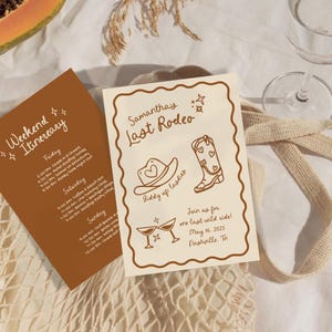 Last Rodeo Bachelorette Invitation & Itinerary Template, 5x7 Editable Canva Template, Hand Drawn, Western Cowgirl Bachelorette Party