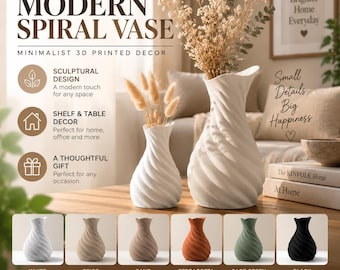 Jarrón espiral personalizado, decoración minimalista impresa en 3D, jarrón moderno de PLA, adorno escultural para estante, regalo único para el hogar.