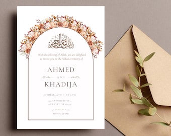 Editable Nikkah Invitation Template | Floral Islamic Wedding Card (Digital Download)