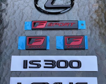 Lexus IS300 Complete F-Sport Emblem Set - Gloss Black & Red (for: 2017+)