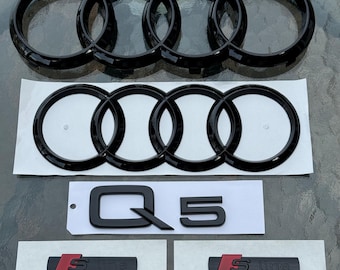 Audi Q5 Rings Emblem 5PC Set Badges for Front Rear Trunk Gloss Black 2021+