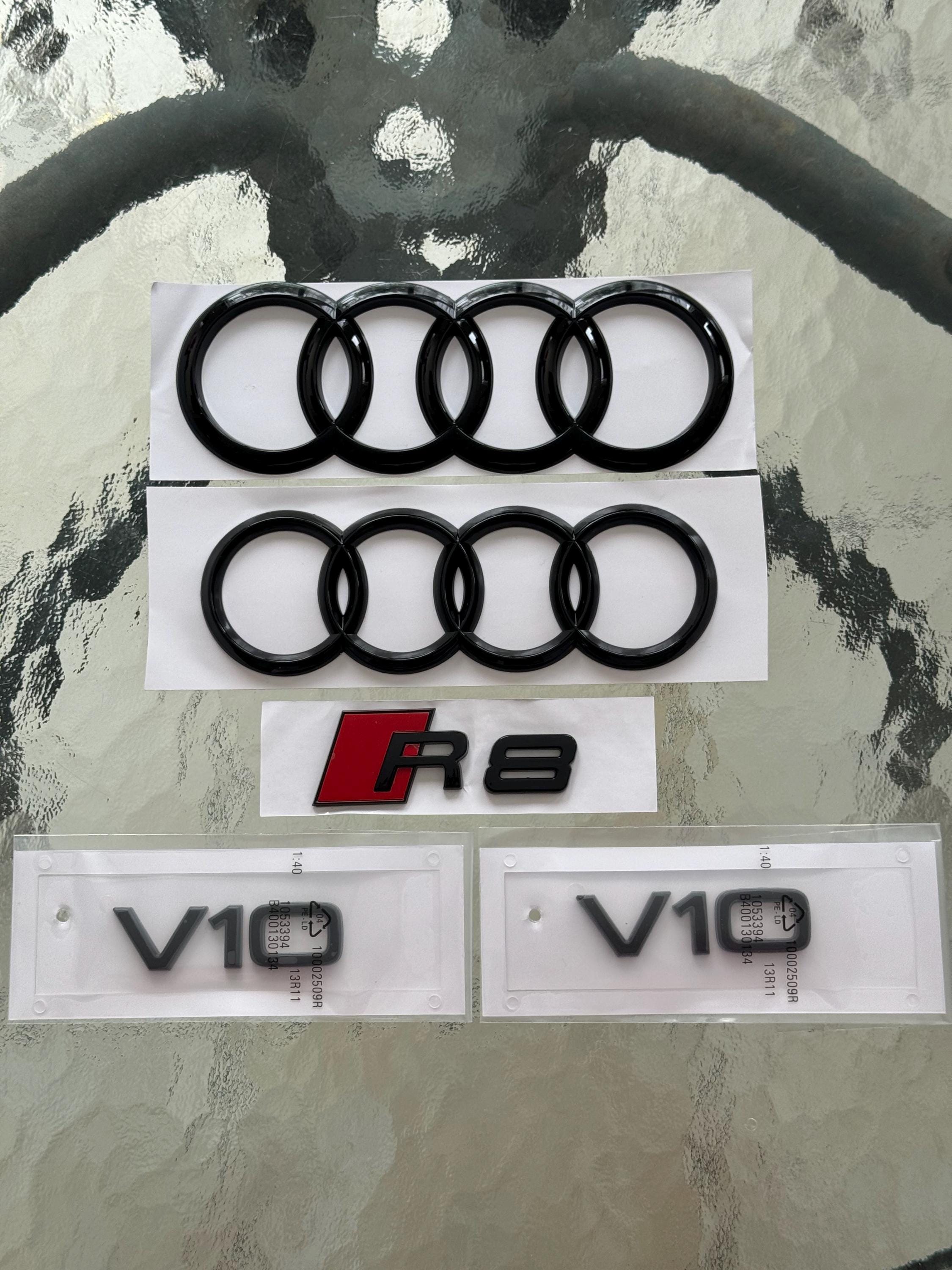 AUDI R8 Emblem GLOSS BLACK V10 Hood Trunk Ring Rear Logo Badge Set 2017 ...