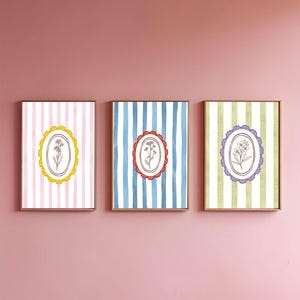 Pacote de impressão de arte digital listrada para download de impressões de arte para galeria Cottage Core, decoração de parede para casa, arte para dormitório, pintura vintage, decoração feminina