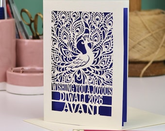 Personalised Diwali Card | Laser Cut Peacock Design