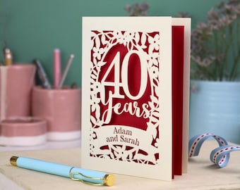 Personalisierte Rubinhochzeitskarte | Lasergeschnittenes Bannerdesign zum 40. Hochzeitstag