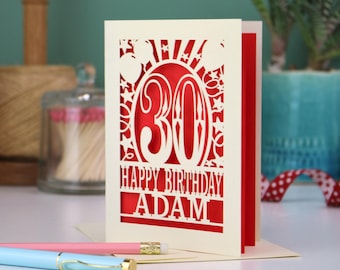 Biglietto di auguri personalizzato per il 30° compleanno / Età personalizzata con taglio laser