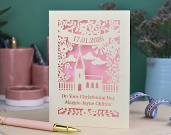 Personalised Papercut Christening Card | Keepsake Christening Cards For Godson Or Goddaughter