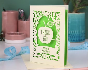 Personalised Laser Cut Teacher Thank You Card | Apple Design