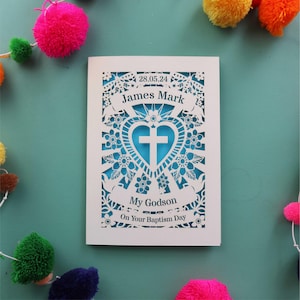 Carte personnalisée de baptême du filleul, carte découpée au laser pour mon filleul ou mon filleul