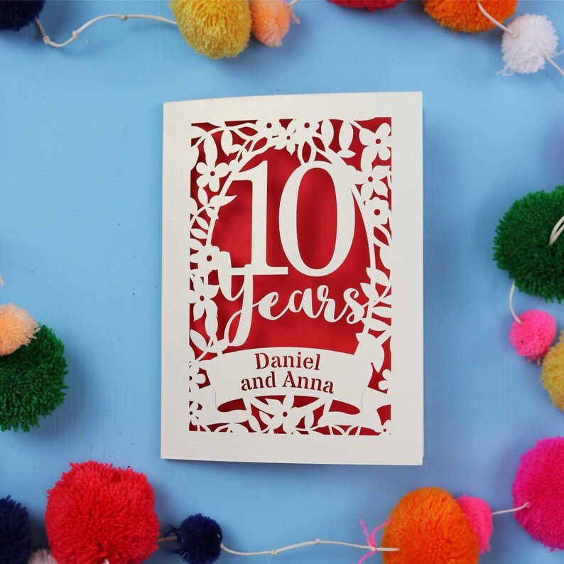 Personalised 10th Anniversary Card for Husband, Wife or Couple, Paper ...