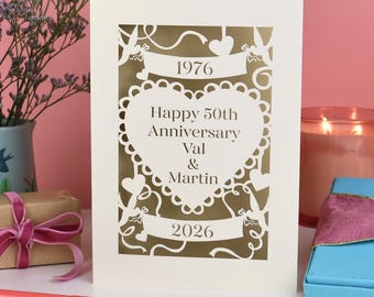 Golden Wedding Anniversary Papercut Card for 50th Anniversary