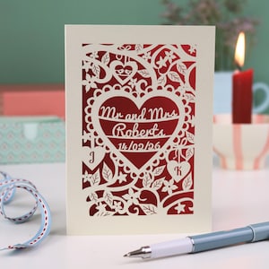 Personalized Papercut Wedding Card – Laser Cut Mr & Mrs Keepsake Card